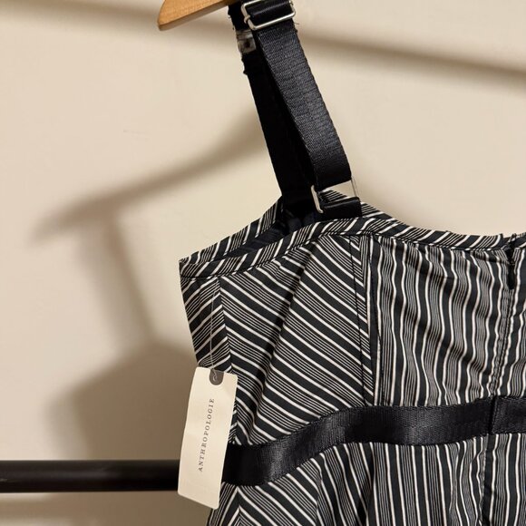 NWT By Anthropologie Black & White Stripe Square-Neck Asymmetric Romper Dress S - Picture 13 of 16